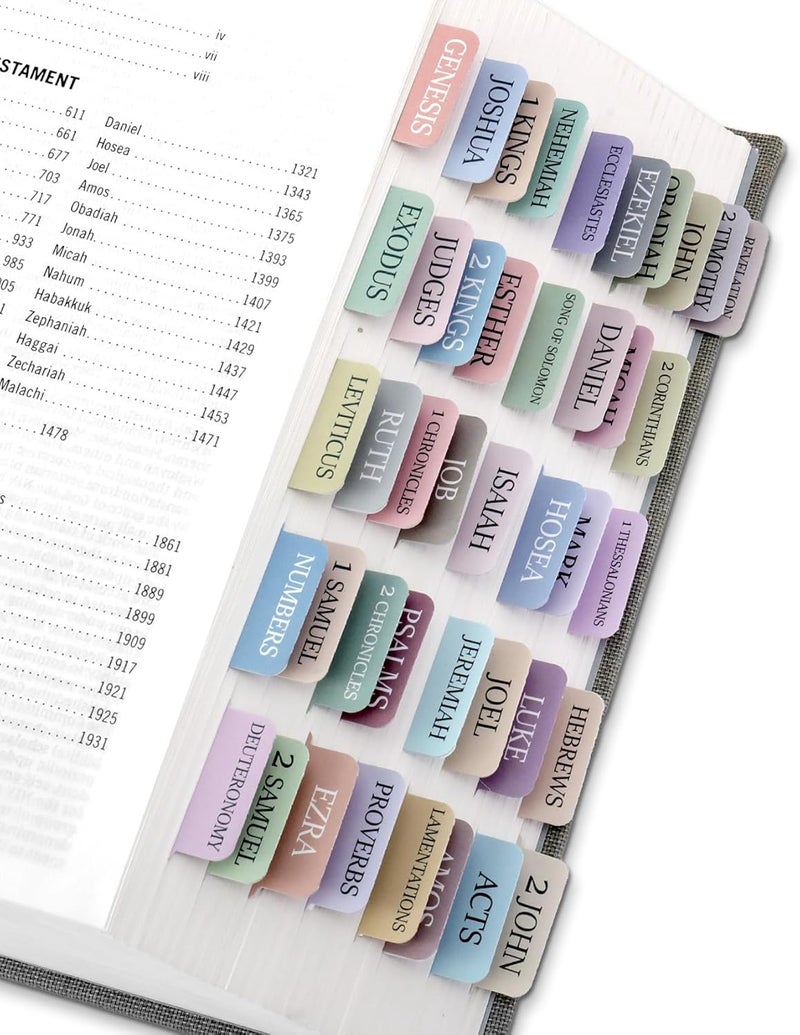 Taja Bible Tabs for Women & Men, Laminated Bible Tabs for Study Bible, Large Print Bible Tabs for Easy Navigation, Bible Index Tabs, 66 Tabs Old & New Testament, Extra 9 Blank Tabs - Macaron - Image 1